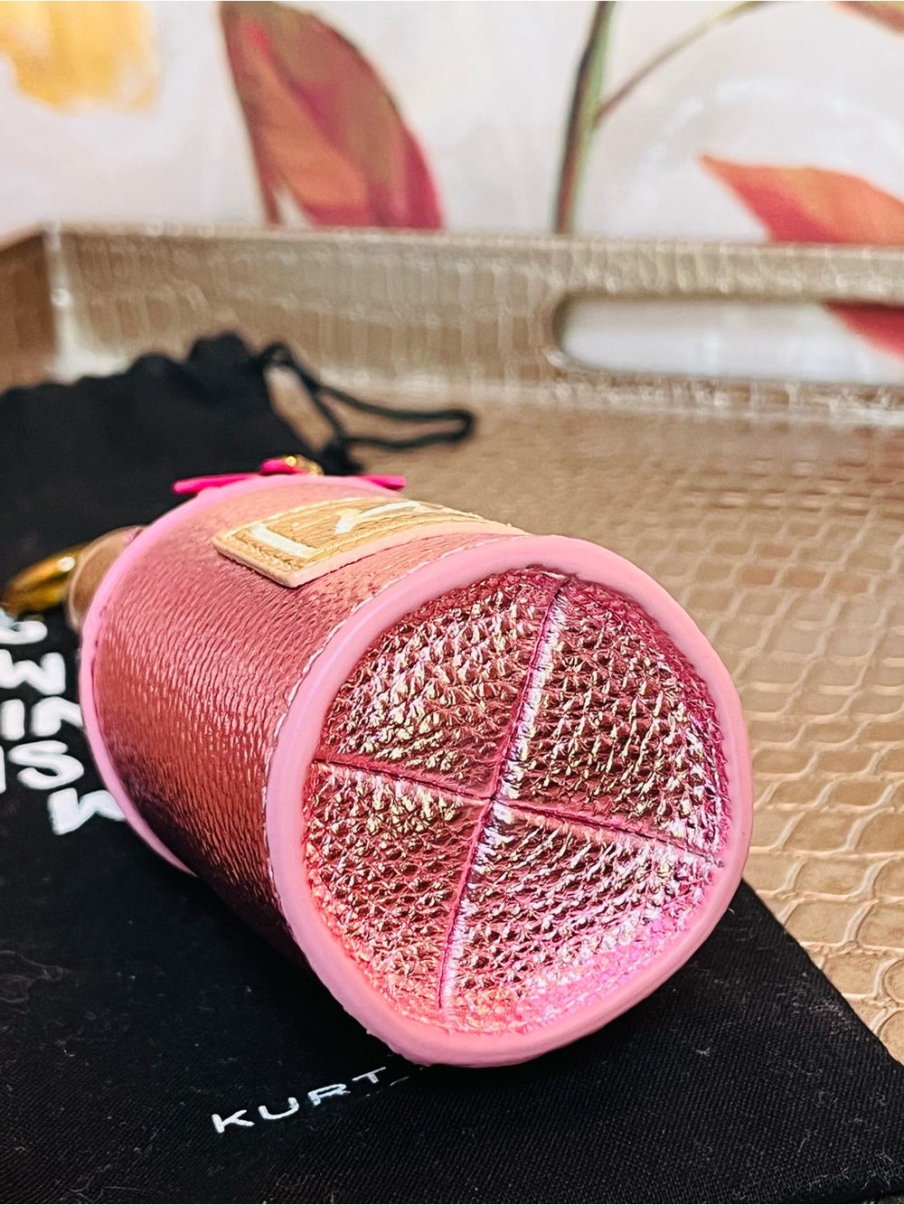 Kurt Geiger Metallic Pink Bottle Bag Charm w/Gold Hardware & Dustbag (Like New) - Picture 8 of 10